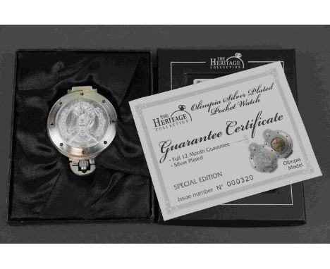 Heritage Collection Olimpia silver plated manual wind pocket watch with CoA 