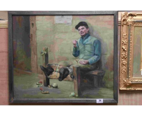 Framed Oil on Canvas, portrait of a jockey in The Stocks unsigned, 50 x 60 cm.