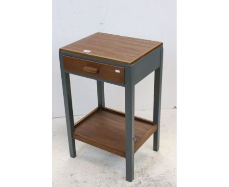 Mid 20th century Part Painted Teak Bedside Table with single drawer over a shelf below, 44cms wide x 71cms high 