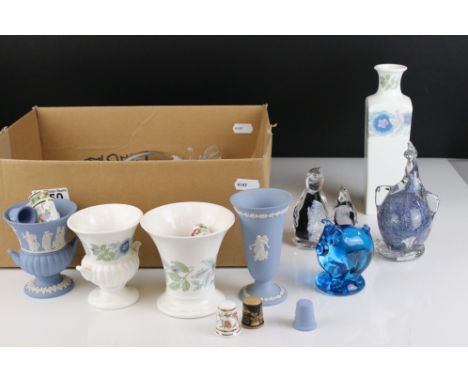 Collection of Wedgwood, Wedgwood Jasperware, Glass Animal Paperweight, other Glass Animals and Ceramic Thimbles 