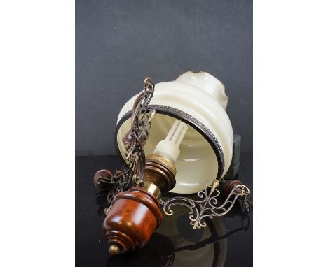 A vintage Dutch hanging ceiling lamp with glass shade. 