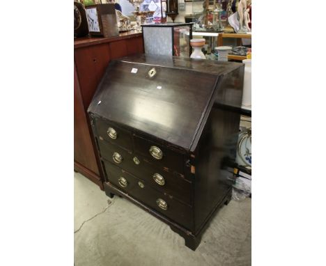 19th century Fall Front Bureau with fitted interior and four drawers, raised on bracket feet, 77cms wide x 96cms high 