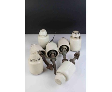 Seven GWR Railways Ceramic Insulators, four with original fittings 