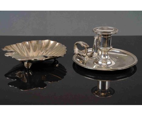 A early 20th century Sheffield silver plated chamber stick and snuffer by Elkington &amp; Co. together with a silver plated s