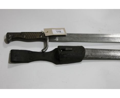 A GT WAR MAUSER BAYONET. A model 1898/05 2nd Pattern Mauser Bayonet, complete with steel scabbard and leather frog. 17 under 