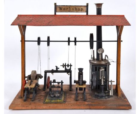 RARE STEAM MODEL WORKSHOP - ERNST PLANK an unusual model of a Workshop, with a small burner which operates a series of pulley