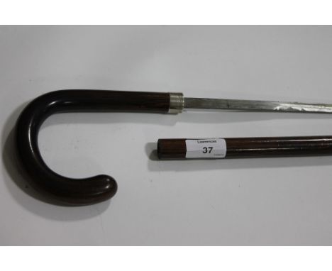 A SWORDSTICK. A swordstick with silver collar hallmarks for J.S & Ss. Attractive Spanish single-edged blade of 27.1/2" in len