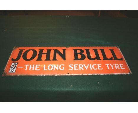 ENAMEL SIGN - JOHN BULL an enamel sign for John Bull The Long Service Tyre. 91 by 30cms.