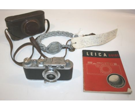 LEICA CAMERA & NAZI SHOULDER STRAP a Leica II Camera, Serial Number 218377, with a Leitz Elmar f=5cm 1:3,5 lens. In a Leica c