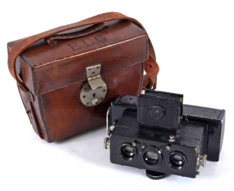 FRANKE & HEIDECKE PLATE CAMERA & CASE a Heidoscop three lens stereo plate camera, with Carl Zeiss lenses and lens caps. In a 