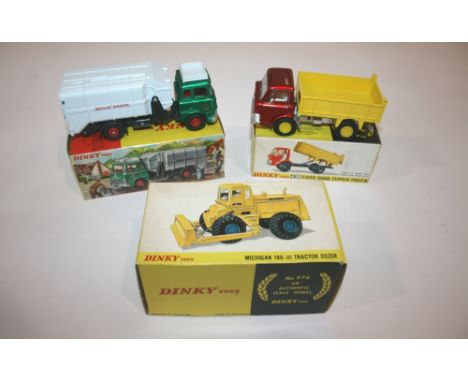 DINKY TOYS 3 boxed items, 978 Refuse Wagon, 438 Ford Tipper Truck, and 976 Michigan Tractor Dozer. (3)