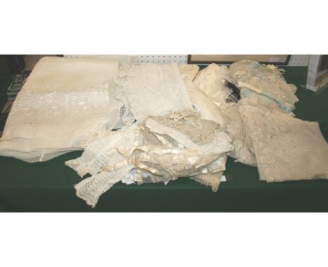QTY OF VINTAGE LACE including a Honiton Lace Shawl, hat veils and various other lace etc.