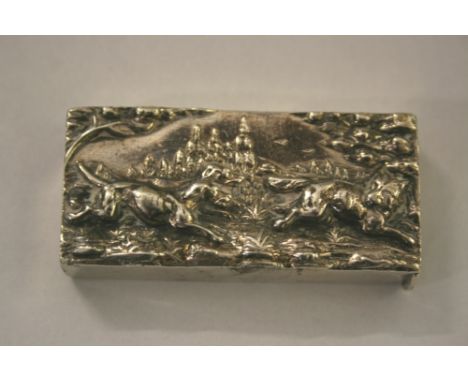 VICTORIAN SILVER VESTA - HUNTING DOG designed with a Hunting Dog and a Fox, made by C Saunders & F Shepherd, Birmingham, 1896
