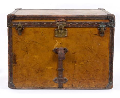 EARLY LOUIS VUITTON TRUNK a circa 1930's Louis Vuitton Steamer Trunk, the leather and wooden trunk with brass locks and an in