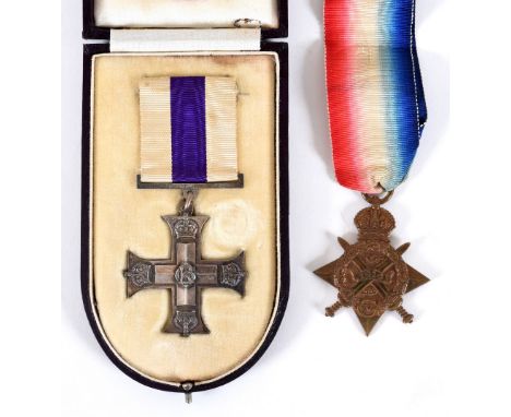 A MILITARY CROSS & 1914 STAR TO THE QUEENS REGT. A George V issue Military Cross in case of issue, with original ribbon and t