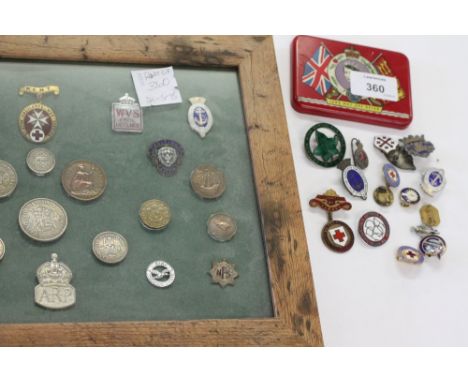 FRAMED & LOOSE BADGES. Including WW11 period coinage, HG , ARP, Kent St John Ambulance Association War Service badge. Knitted