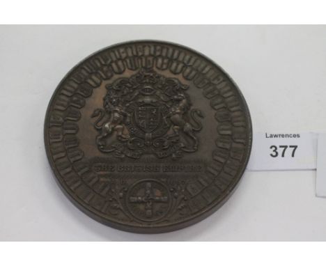A BRONZE 1897 MEDALLION. Queen Victorias 1897 Diamond Jubilee bronze medallion, 76mm diameter. B under bust (F Bowcher) In Co