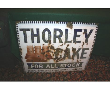 ENAMEL SIGN - THORLEY an enamel sign for Thorley for all stock. 81 by 68cms.