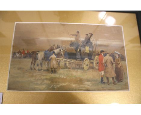 HUNTING & COACHING WATERCOLOUR - NEWLANDS 1905 a framed watercolour depicting a Hunting and Coaching scene, titled Newlands P