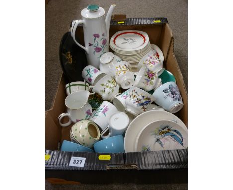 Handpainted part coffee set, quantity of Midwinter 'Stylecraft', Royal Albert 'Woodland Series' cups etc