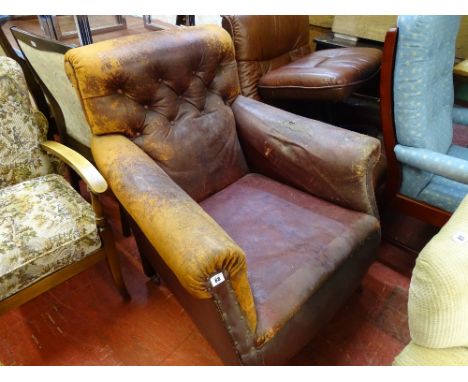 Vintage leather button back armchair