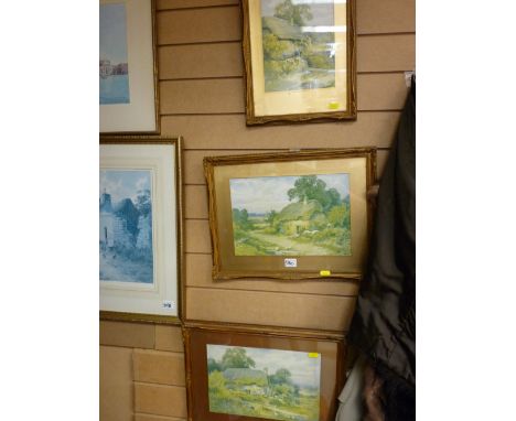 Three vintage prints - thatched cottages