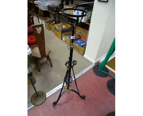 Wrought iron and brass adjustable oil lamp stand