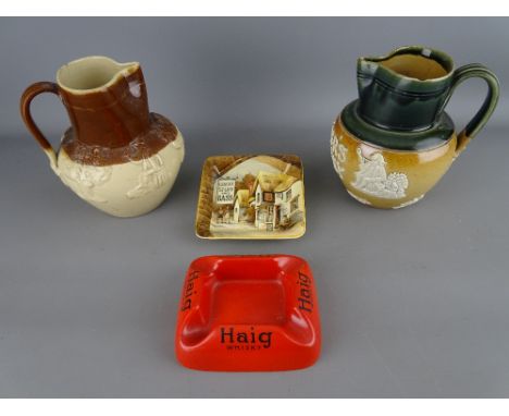 Brewery advertising ceramics including a Carltonware ashtray 'Haig Whisky', a Newhall pin tray 'Great Stuff This Bass', a Roy