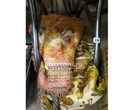 Two vintage woven silk throws