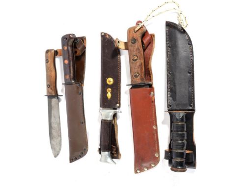 A Collection of Five Various Knives, comprising two British military survival knives, one stamped, ''1278214'' and ''84'' wit