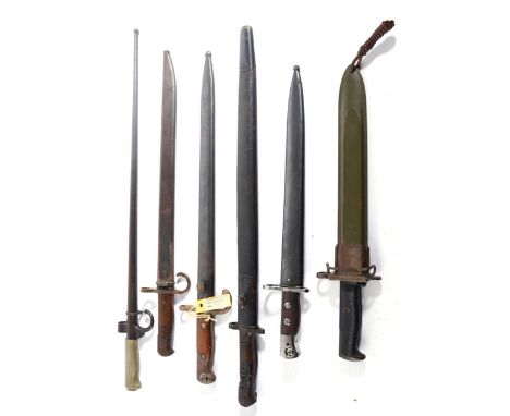 Six Various Bayonets, comprising: U.S.A., M1942, with scabbard; France, Mle.86 epee bayonet, with scabbard; Japan, 30th year-