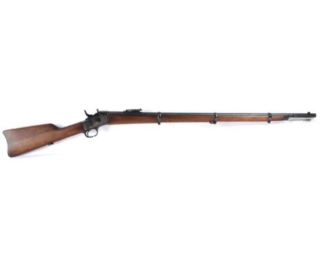 A Remington Rolling Block Military Rifle, with reblued finish, the 92cm round barrel with hinged ladder rear sight, teh left 