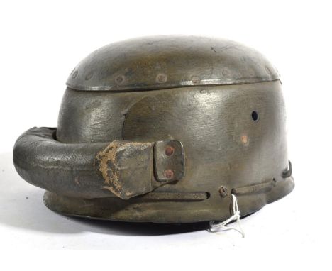 A Second World War Tanker Helmet by Helmets Ltd., Wheathampstead,  constructed from three pieces of olive green hard fibre ri