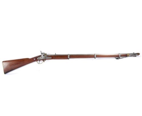 A Percussion Musket, the 89cm steel barrel stamped with crowned BP, with V rear sight, the lock plate later stamped with crow