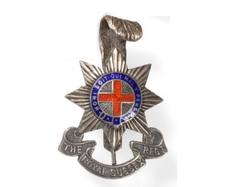 A Sterling Silver and Enamel Officer's Cap Badge, The Royal Sussex Regiment, the reverse stamped, ''Ludlow, London'' .  A few