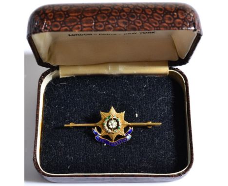 A 9ct Gold and Enamel East Yorkshire Regiment Sweetheart Brooch, 4.7gm.  Some slight chipping to enamel on title ribbon. Othe
