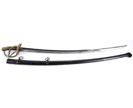 A Prussian Model 1882 Cuirassier Trooper's Sword, the 88cm single edge fullered steel blade double edged for the last 26cm, t