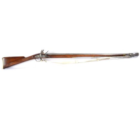 A George III India Pattern Brown Bess Musket, the 99.9cm barrel with Tower Ordnance marks, the rounded lock plate with double