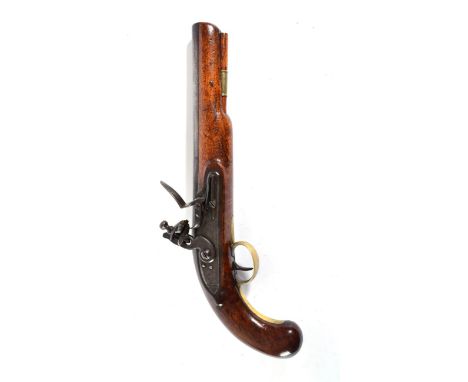 An Early 19th Century Flintlock Pistol, with 22.5 cm barrel, plain brass trigger guard and ramrod pipe, full walnut stock, th