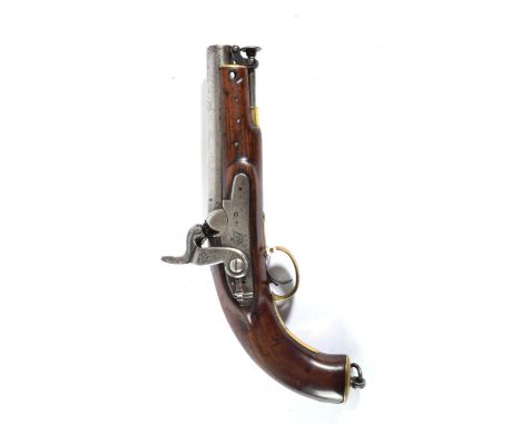 A William IV Coastguard Type Percussion Pistol, with 15 cm barrel stamped London proof marks, the lockplate tail stamped, ''T
