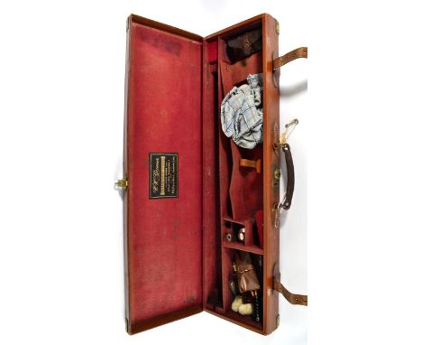 An Early 20th Century Brass-Mounted, Brown Leather-Covered, 12 Bore Shotgun Case, the lid underside labelled for W. W. Greene