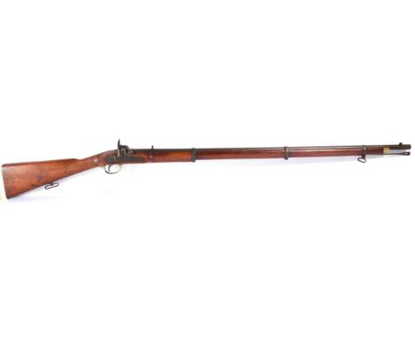 A Tower .556 Calibre Percussion Musket, the 99cm barrel with V rear sight, stamped with crowned BP, .556, the lock plate with