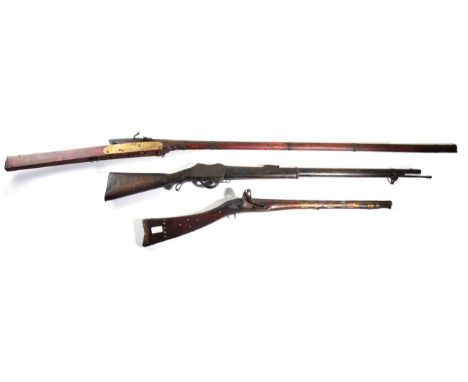 A Late 19th Century Nepalese Martini Action Rifle, .450/577, the 84.5cm with hinged ladder rear sight, with plain receiver, t