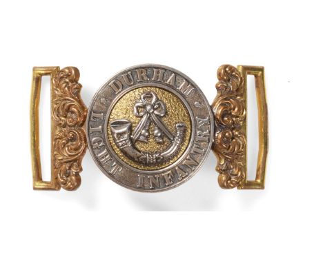 A Late Victorian Durham Light Infantry Officer's Waist Belt Buckle, in gilt and white metal, each piece stamped 19.