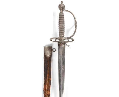 An 18th Century French Silver Mounted Small Sword, the 81.5cm colichemarde steel blade engraved with interlaced strapwork and