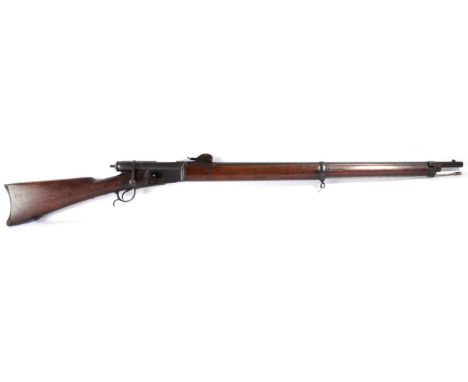 A Swiss Vertelli Model 1878/81 Bolt Action Rifle, .41 rimfire, the 82cm blued steel barrel with sprung pin to the barrel band