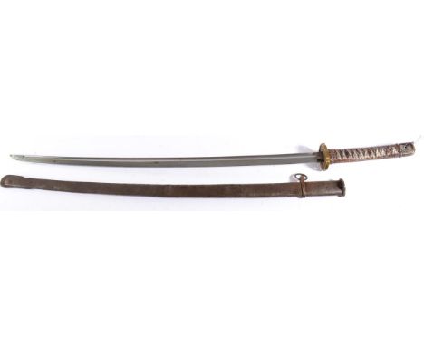 A Japanese Second World War NCO Shin Gunto Katana, the 77cm single edge steel blade with a narrow fuller running along the ba