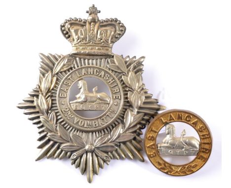 The 2nd Volunteer Battalion the East Lancashire Regiment:- a Victorian OR's white metal helmet plate, the centre plate lackin