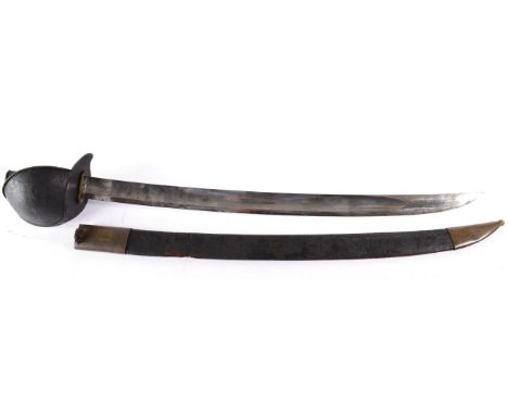 A 19th Century French Naval Cutlass, each side of the 68cm broad fullered single edge steel blade engraved with an anchor, wi