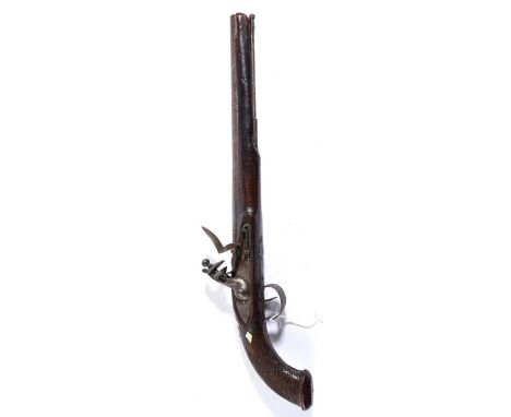 An Early 19th Century Indian Flintlock Holster Pistol, the 32.5cm round barrel octagonal at the breech, the top flat engraved